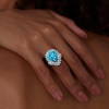 10ct Pear Cut Aquamarine Vintage Halo Cocktail Ring