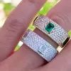 Bezel Setting Emerald Cut Sapphire Paved Wedding Band