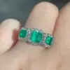 3ct Halo Princess Cut Emerald Three Stone Engagement Ring