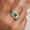 3ct Halo Princess Cut Emerald Three Stone Engagement Ring