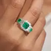 3ct Halo Princess Cut Emerald Three Stone Engagement Ring