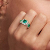 3ct Halo Princess Cut Emerald Three Stone Engagement Ring