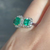 3ct Halo Princess Cut Emerald Three Stone Engagement Ring