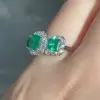 3ct Halo Princess Cut Emerald Three Stone Engagement Ring
