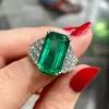 6.2ct Emerald Cut Emerald Cluster Engagement Ring