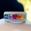 6.2ctw Princess Cut Rainbow Sapphire Wedding Band