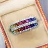 5.3ctw Princess Cut Rainbow Sapphire Wedding Band