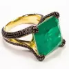 12ct Princess Cut Emerald Bold Paved Ring