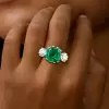 12ct Asscher Cut Emerald Three Stone Engagement Ring