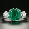 12ct Asscher Cut Emerald Three Stone Engagement Ring