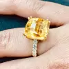 12.6ct Cushion Cut Yellow Sapphire Engagement Ring