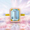 8.4ct Emerald Cut Aquamarine Pink Halo Cocktail Ring