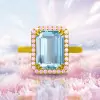8.4ct Emerald Cut Aquamarine Pink Halo Cocktail Ring