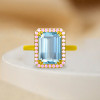 8.4ct Emerald Cut Aquamarine Pink Halo Cocktail Ring