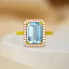 8.4ct Emerald Cut Aquamarine Pink Halo Cocktail Ring