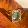 8.4ct Emerald Cut Aquamarine Pink Halo Cocktail Ring