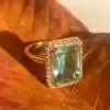 8.4ct Emerald Cut Aquamarine Pink Halo Cocktail Ring