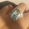 8.4ct Emerald Cut Aquamarine Pink Halo Cocktail Ring