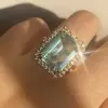 8.4ct Emerald Cut Aquamarine Pink Halo Cocktail Ring