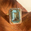 8.4ct Emerald Cut Aquamarine Pink Halo Cocktail Ring