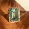 8.4ct Emerald Cut Aquamarine Pink Halo Cocktail Ring