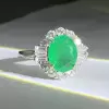 2ct Oval Cut Emerald Vintage Halo Engagement Ring