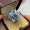 14ct Emerald Cut Light Aquamarine Cocktail Ring