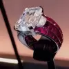 6ct Emerald Cut White Sapphire Ruby Ring