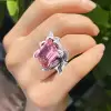 8ct Emerald Cut Pink Sapphire Flower Cocktail Ring