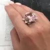 8ct Emerald Cut Pink Sapphire Flower Cocktail Ring