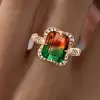 6ct Emerald Cut Bicolor Tourmaline Engagement Ring