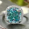 5.6ct Cushion Cut Cyan Blue Sapphire Engagement Ring