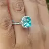 5.6ct Cushion Cut Cyan Blue Sapphire Engagement Ring
