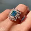 3.8ct Emerald Cut Aquamarine Vintage Halo Ring