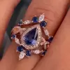 Pear Cut Tanzanite Blue Sapphire Wedding Ring Set