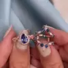 Pear Cut Tanzanite Blue Sapphire Wedding Ring Set