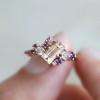 Baguette Cut Light Champagne Tourmaline Dainty Ring