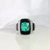 Art-Deco 4.2ct Cushion Cut Emerald Enamel Ring