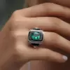 Art-Deco 4.2ct Cushion Cut Emerald Enamel Ring