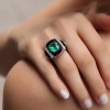 Art-Deco 4.2ct Cushion Cut Emerald Enamel Ring