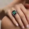 Art-Deco 4.2ct Cushion Cut Emerald Enamel Ring