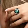 Art-Deco 4.2ct Cushion Cut Emerald Enamel Ring