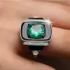 Art-Deco 4.2ct Cushion Cut Emerald Enamel Ring