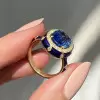 4ct Cushion Cut Sapphire Enamel Art-Deco Engagement Ring