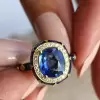 4ct Cushion Cut Sapphire Enamel Art-Deco Engagement Ring