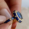 4ct Cushion Cut Sapphire Enamel Art-Deco Engagement Ring