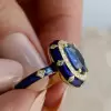 4ct Cushion Cut Sapphire Enamel Art-Deco Engagement Ring