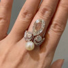 5.7ct Pear Cut White Sapphire Pearl Cocktail Ring