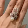 5.7ct Pear Cut White Sapphire Pearl Cocktail Ring