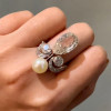 5.7ct Pear Cut White Sapphire Pearl Cocktail Ring